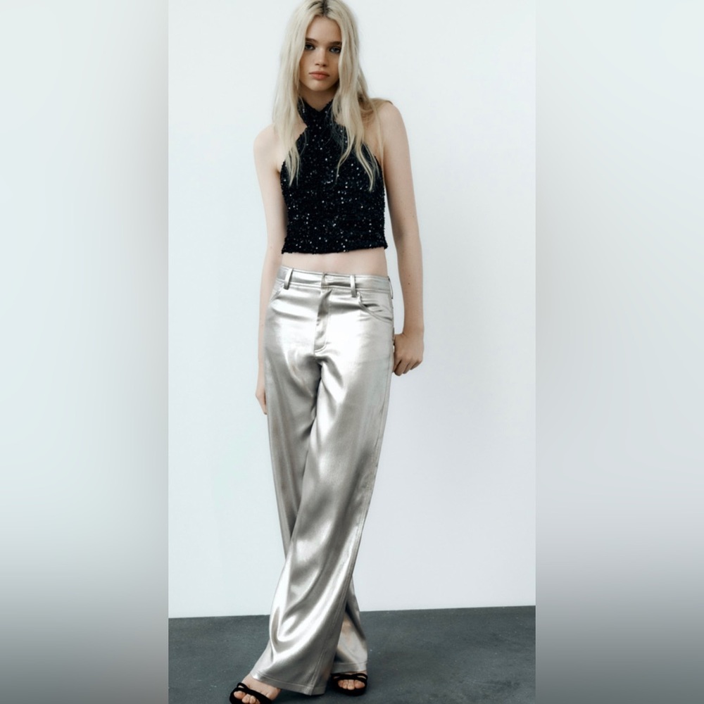 ZARA Gold Foil Dress Pants Size Small S Bloggers Fav! SOLD OUT EVERYWHERE!
